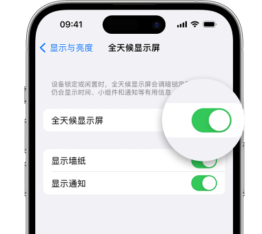 龙马潭苹果15预约维修分享iPhone15如何设置全天候显示屏幕可见 